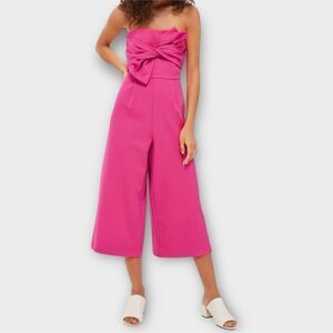 Topshop Bandeau Cropped Jumpsuit Strapless Wide Leg in Red Women’s Size 4 NWT